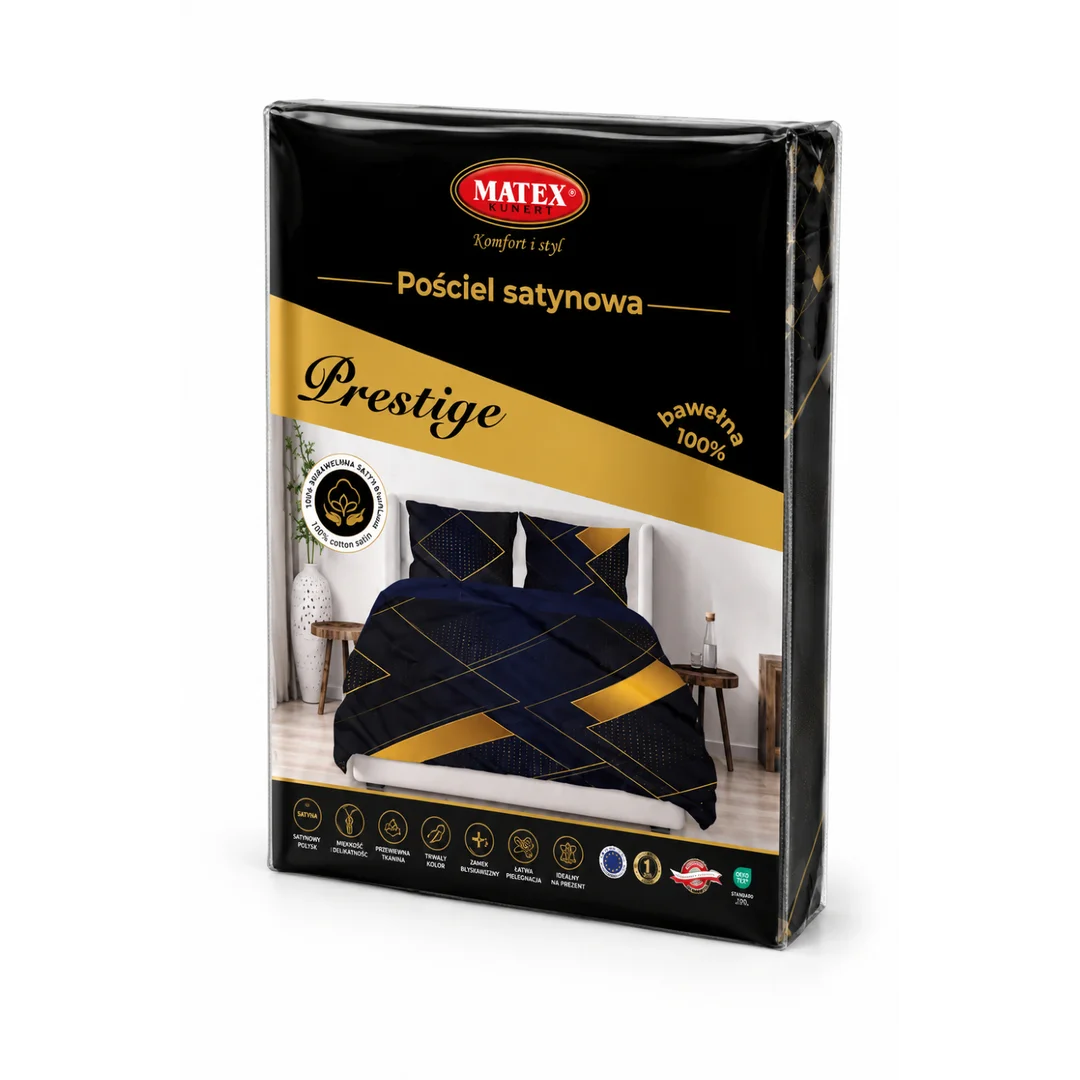 Pościel satynowa 220x200 granatowa złota geometria Prestige 1 — zdjęcie 5