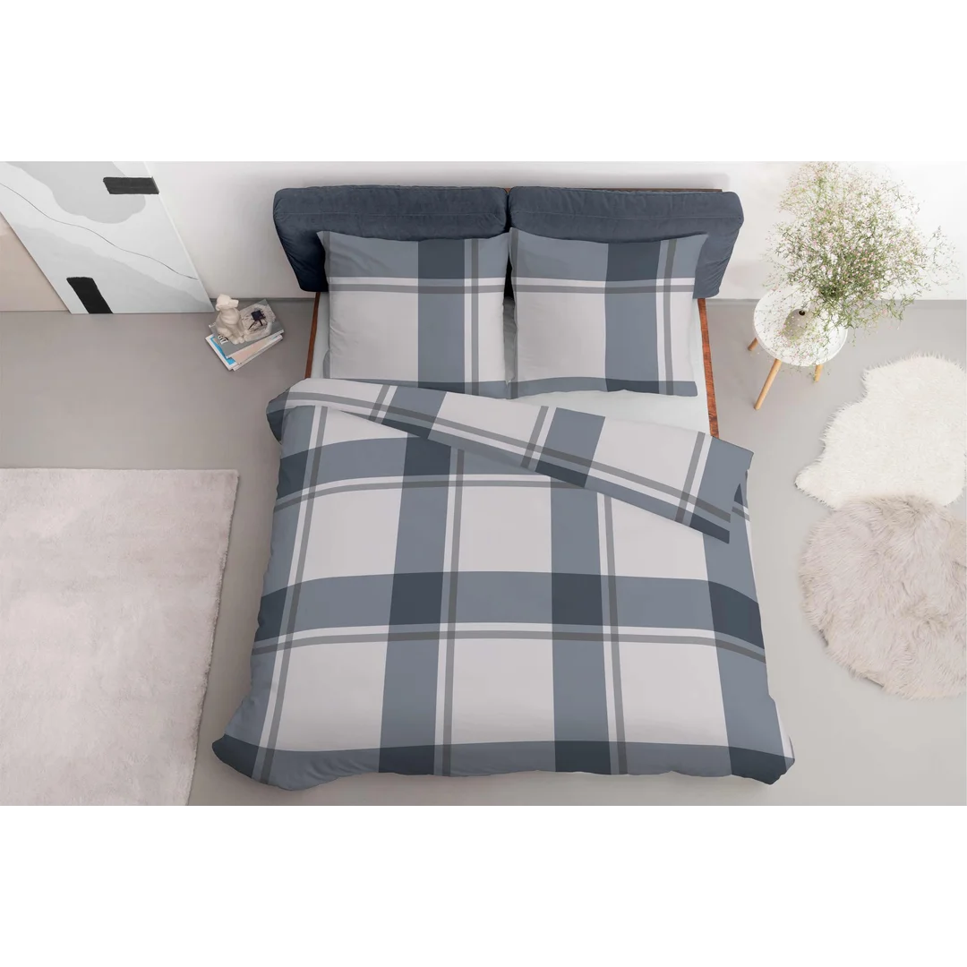 Pościel satynowa 220x200 kratka duża szara beżowa 5218 A Home Satin 41 — zdjęcie 2
