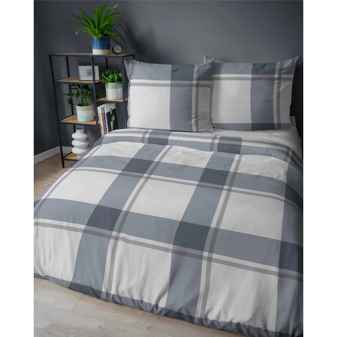 Pościel satynowa 220x200 kratka duża szara beżowa 5218 A Home Satin 41 — zdjęcie 4