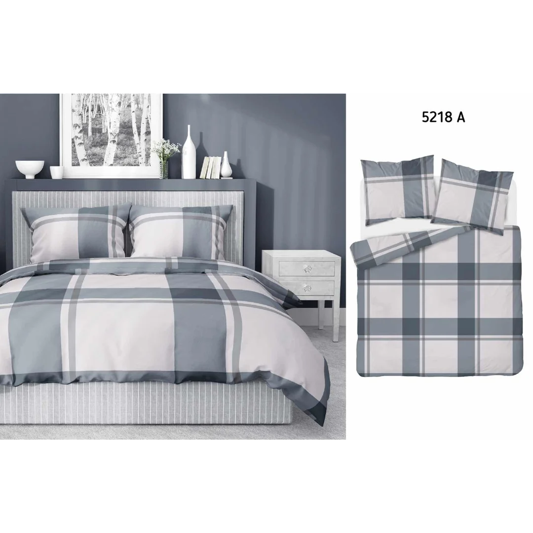 Pościel satynowa 220x200 kratka duża szara beżowa 5218 A Home Satin 41 — zdjęcie 5