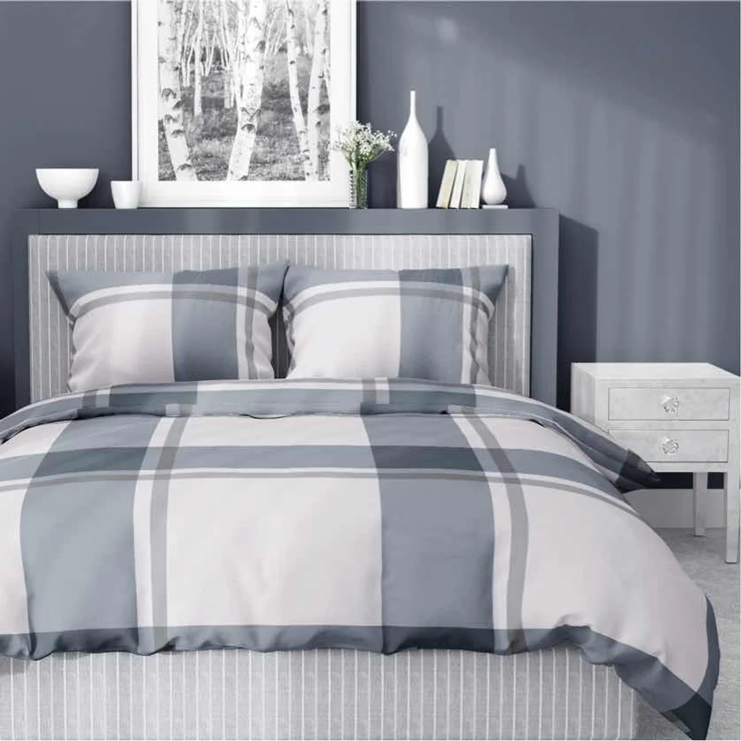 Pościel satynowa 220x200 kratka duża szara beżowa 5218 A Home Satin 41 — zdjęcie 6