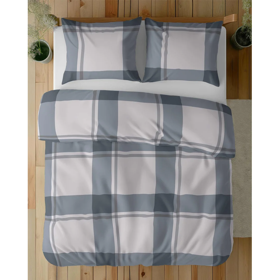 Pościel satynowa 220x200 kratka duża szara beżowa 5218 A Home Satin 41 — zdjęcie 7