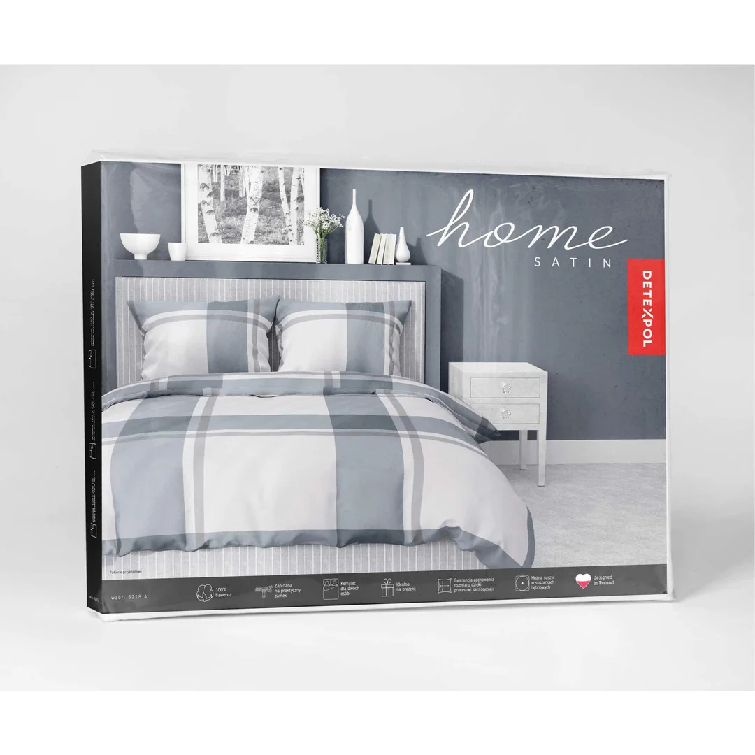 Pościel satynowa 220x200 kratka duża szara beżowa 5218 A Home Satin 41 — zdjęcie 8