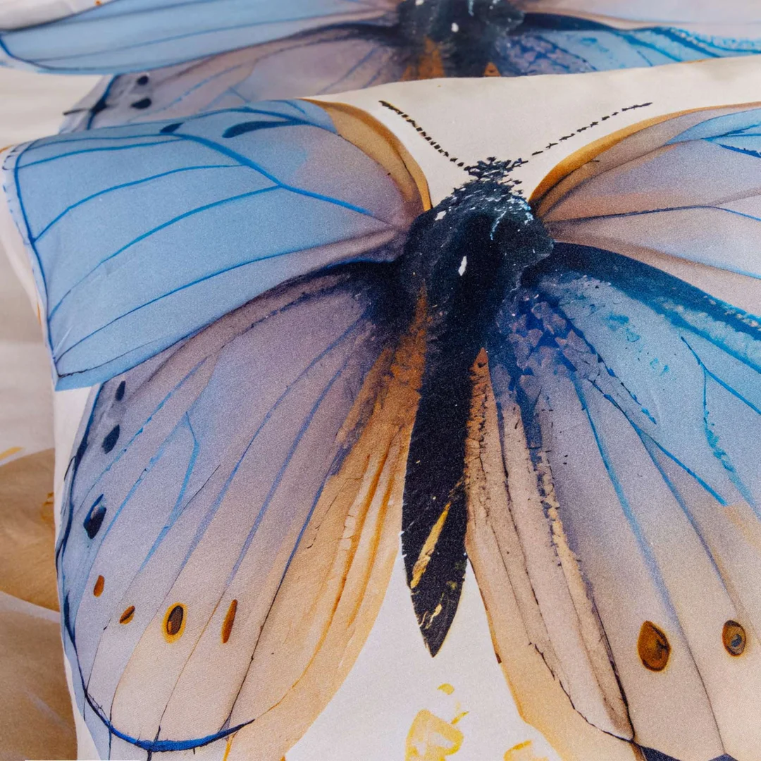 Pościel satynowa 220x200 Motyle kremowa niebieska 12410 SATYNLOVE PREMIUM — zdjęcie 3