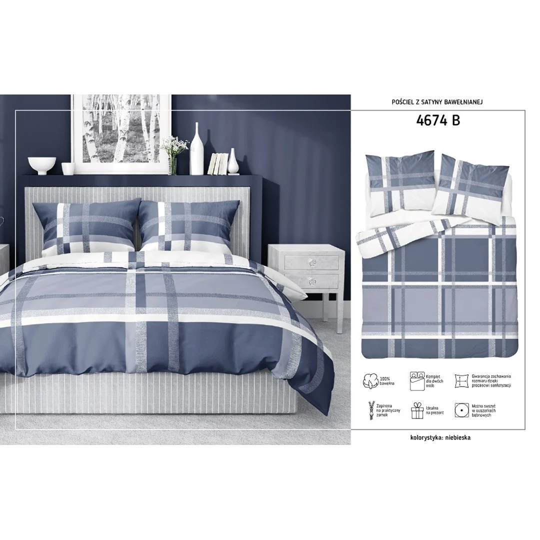 Pościel satynowa 220x200 niebieska biała 4674 B Home Satin 40 — zdjęcie 4