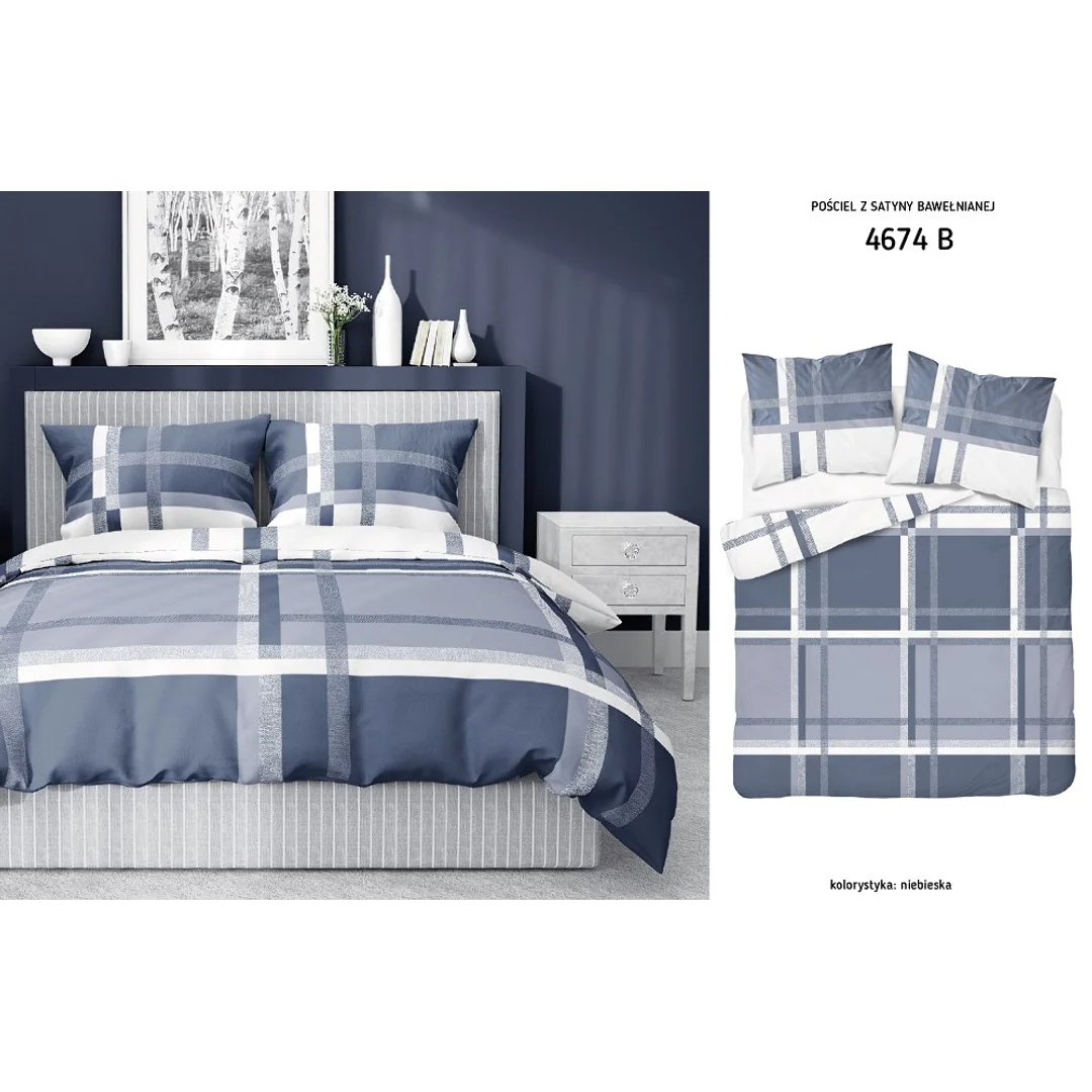 Pościel satynowa 220x200 niebieska biała 4674 B Home Satin 40 — zdjęcie 5