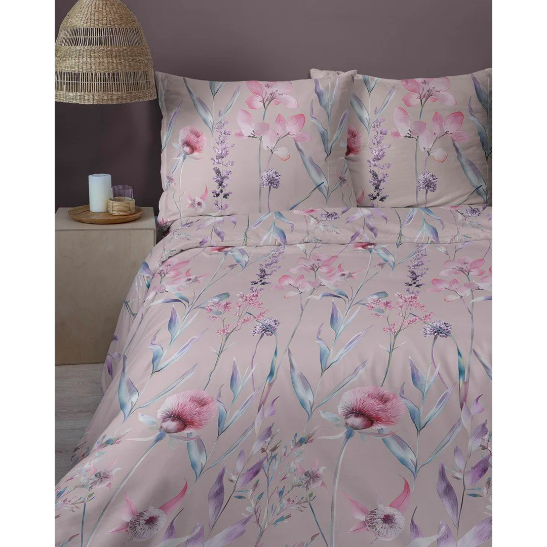 Pościel satynowa 220x200 pudrowa w pastelowe kwiaty – 5811 B – Botanica Satin — zdjęcie 2