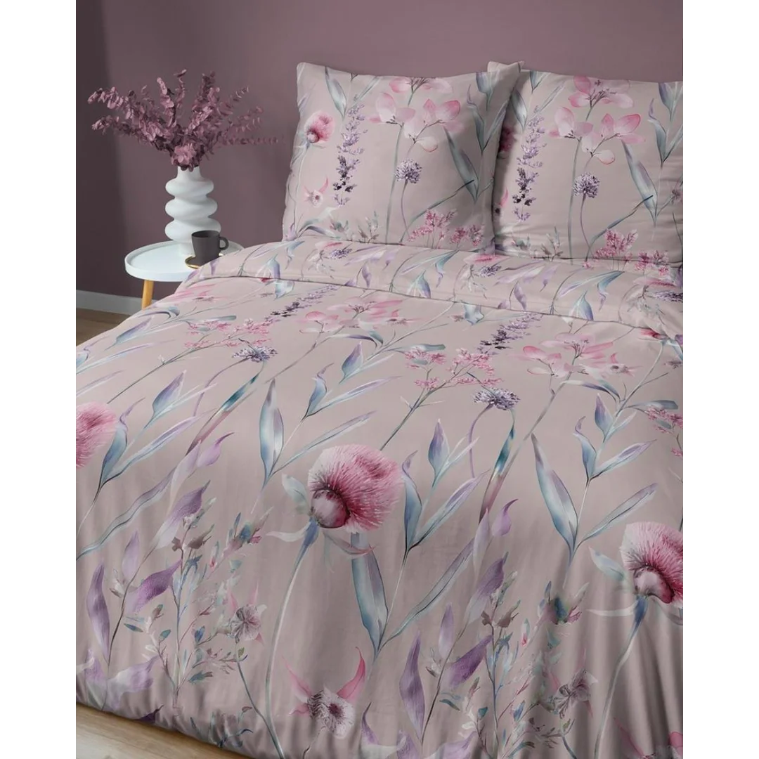 Pościel satynowa 220x200 pudrowa w pastelowe kwiaty – 5811 B – Botanica Satin — zdjęcie 3