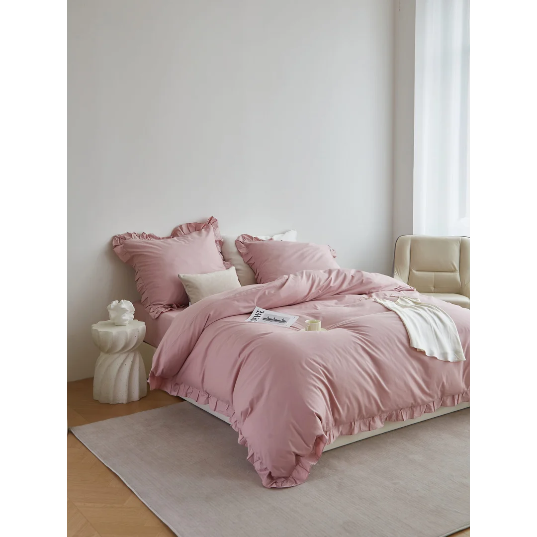 Pościel satynowa 220x200 Ruffy Premium różowa z falbanką — zdjęcie 7