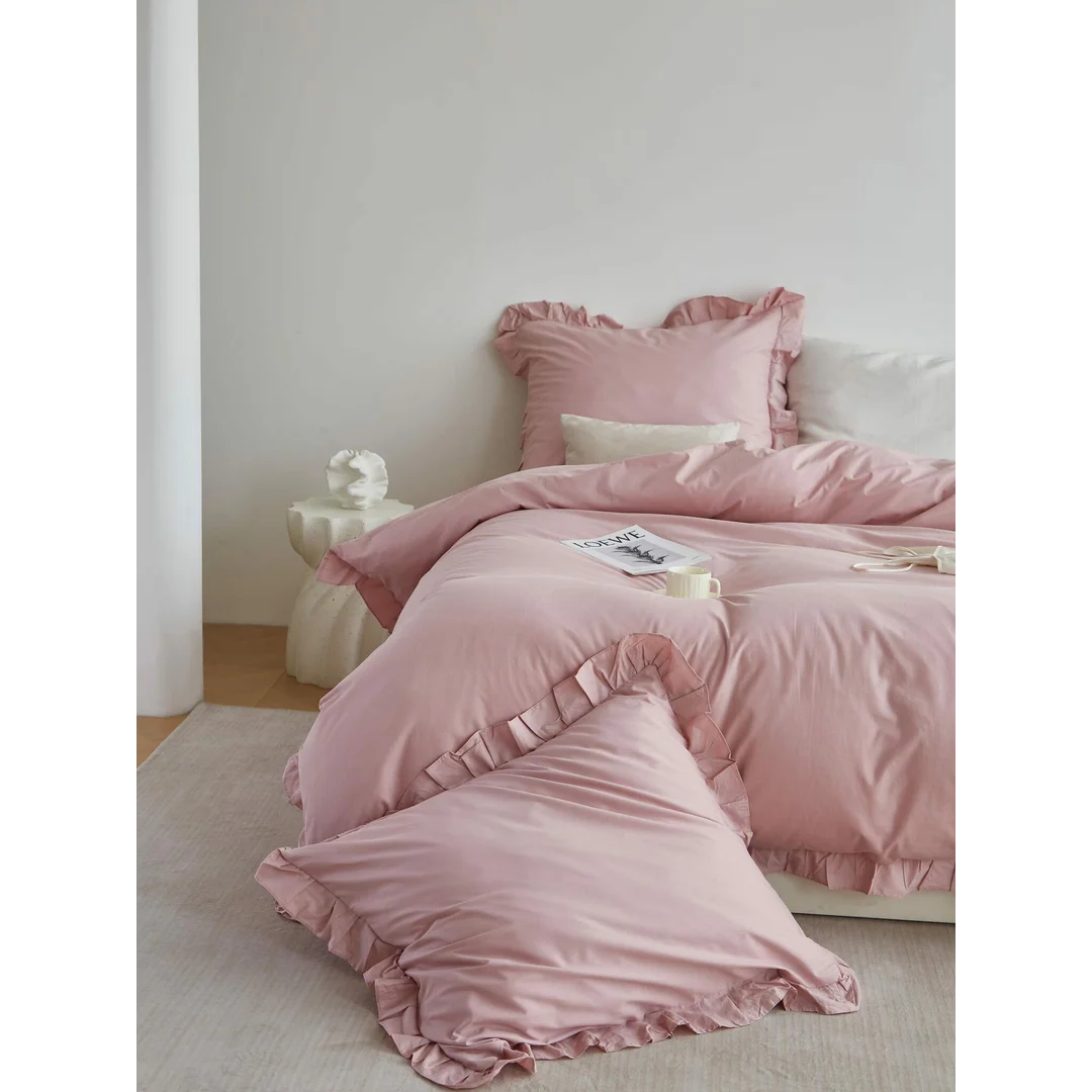 Pościel satynowa 220x200 Ruffy Premium różowa z falbanką — zdjęcie 10