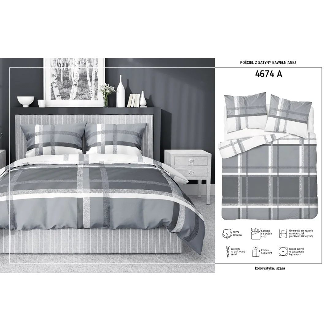 Pościel satynowa 220x200 szara biała 4674 A Home Satin 40 — zdjęcie 4