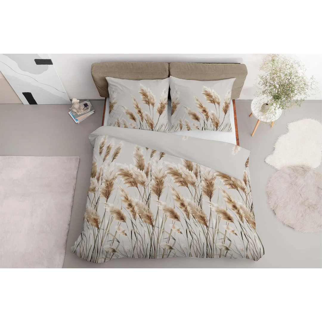 Pościel satynowa 220x200 Trawy pampasowe szara jasna 5329 B Home Satin 41 — zdjęcie 2