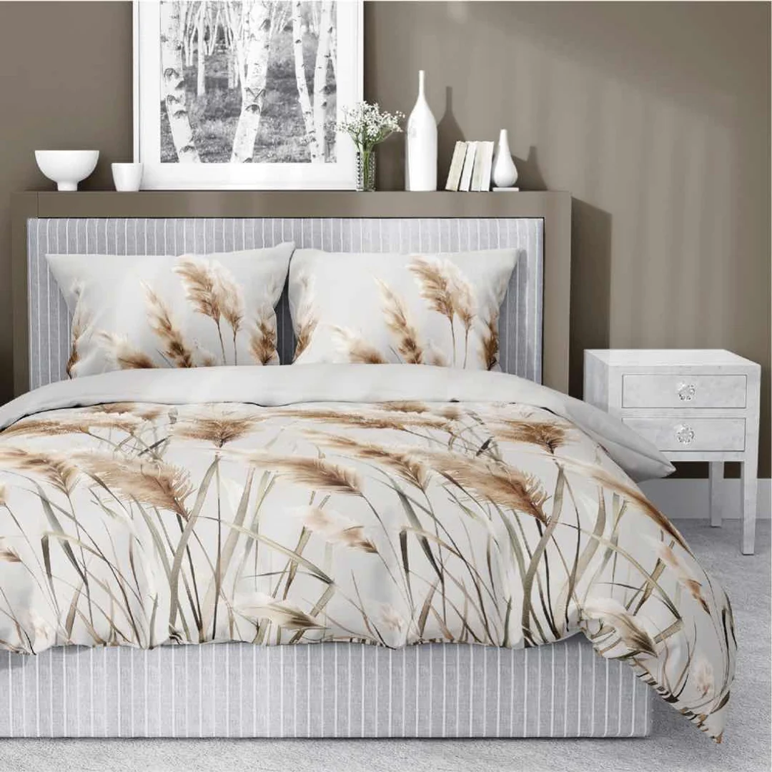 Pościel satynowa 220x200 Trawy pampasowe szara jasna 5329 B Home Satin 41 — zdjęcie 6