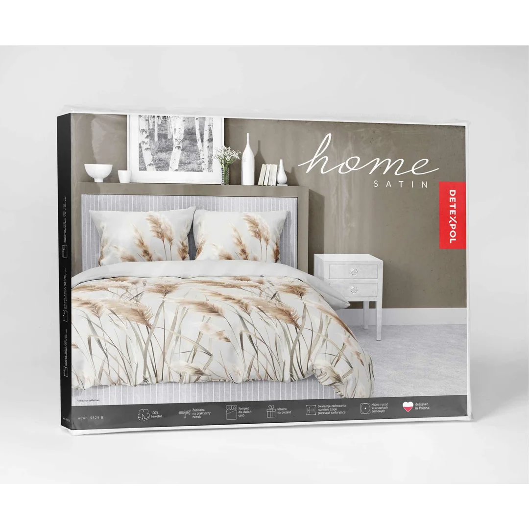 Pościel satynowa 220x200 Trawy pampasowe szara jasna 5329 B Home Satin 41 — zdjęcie 8