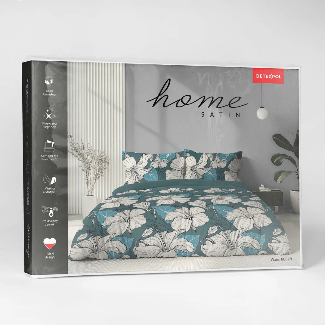 Pościel satynowa 220x200 turkusowa w białe kwiaty - 6062 B - Home Satin — zdjęcie 6