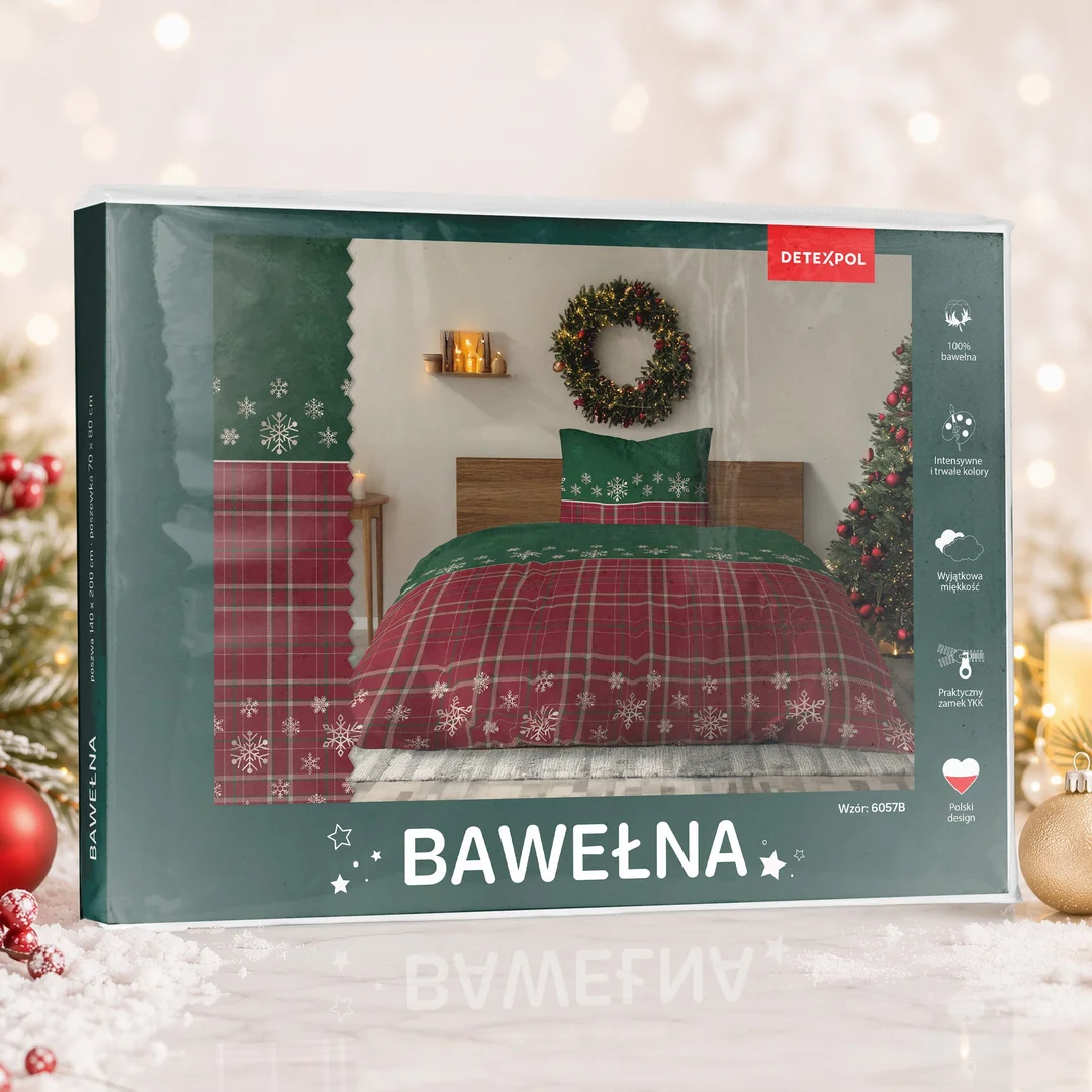 Pościel świąteczna 140x200 6057 B Skandynawskie Święta zielona czerwona bawełniana Święta 2026 — zdjęcie 2