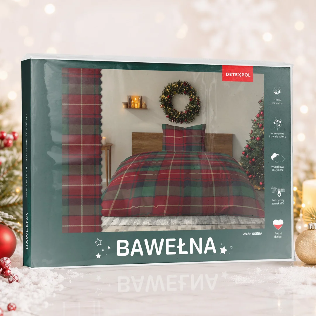 Pościel świąteczna 140x200 6059 A Świąteczna Krata czerwona zielona bawełniana Święta 2026 — zdjęcie 2