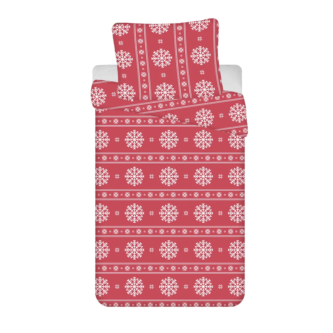 Pościel świateczna 140x200 Christmas czerwona biała śnieżki poszewka 70x90 B25 — zdjęcie 2