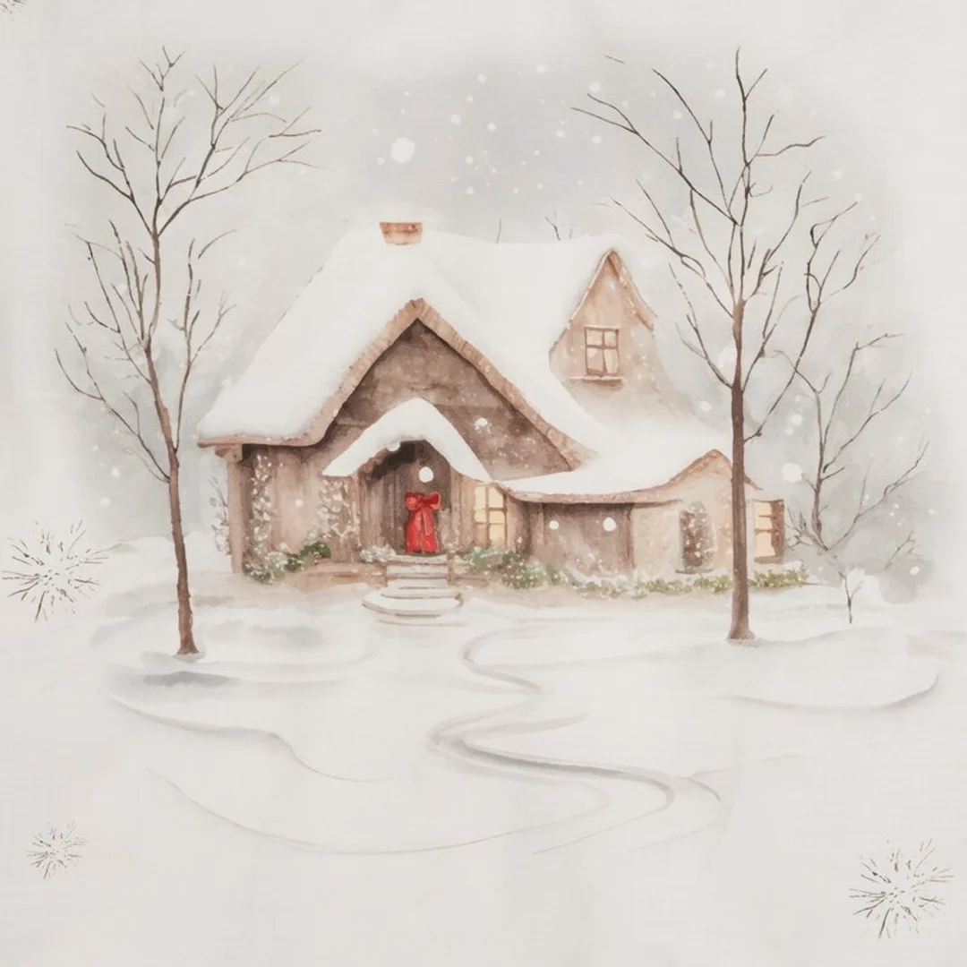 Pościel świąteczna 140x200 Joyfull biała beżowa Merry Christmas dom satynowa Eurofirany — zdjęcie 4