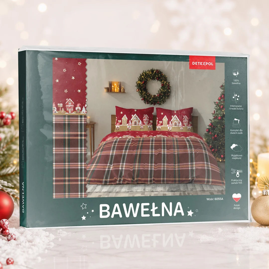 Pościel świąteczna 160x200 6055 A Świąteczna Wioska czerwona brązowa bawełniana Święta 2026 — zdjęcie 3
