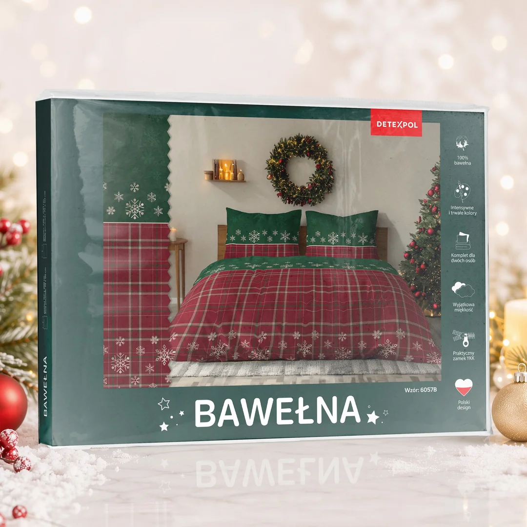 Pościel świąteczna 160x200 6057 B Skandynawskie Święta zielona czerwona bawełniana Święta 2026 — zdjęcie 3