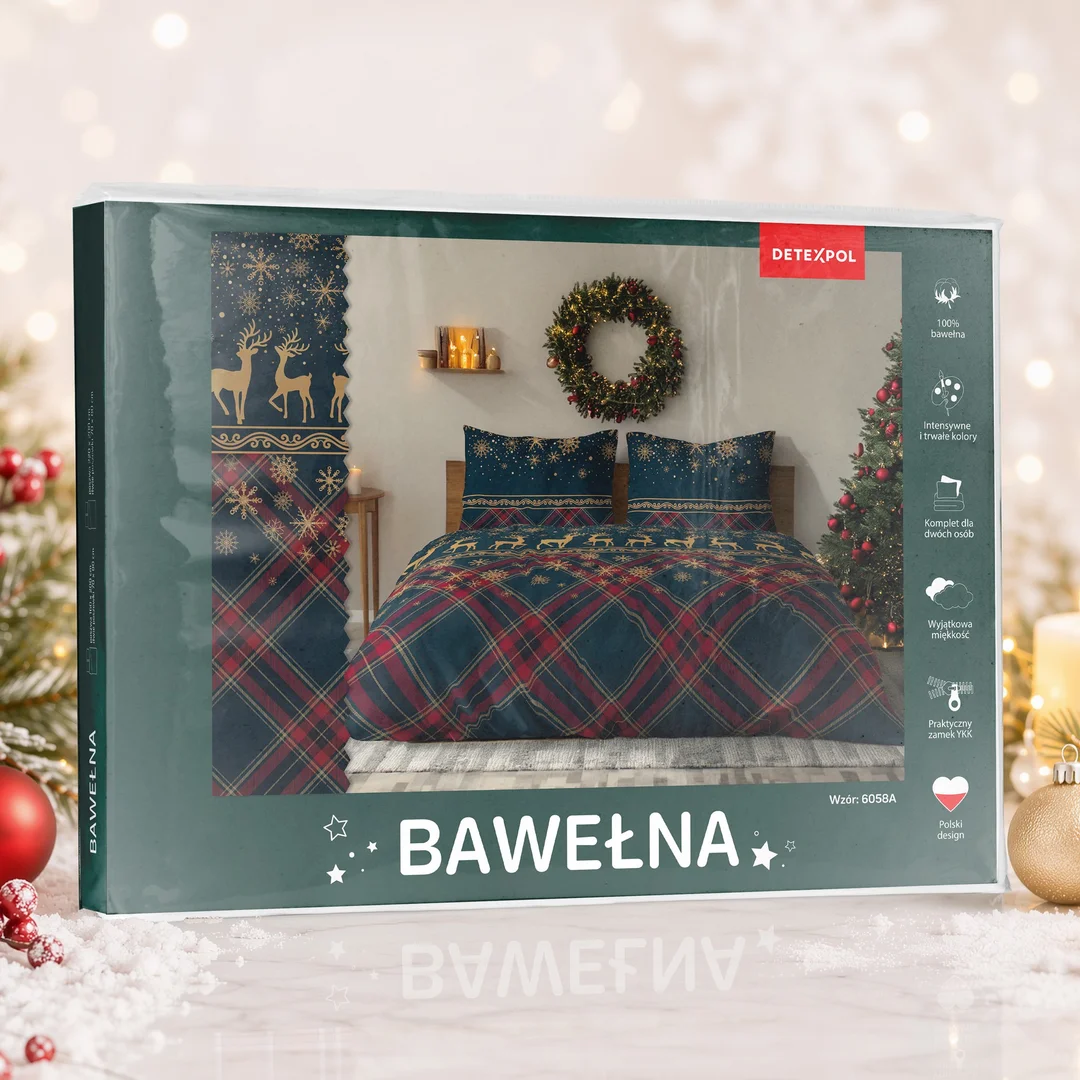 Pościel świąteczna 160x200 6058 A Zimowe Renifery granatowa czerwona bawełniana Święta 2026 — zdjęcie 3