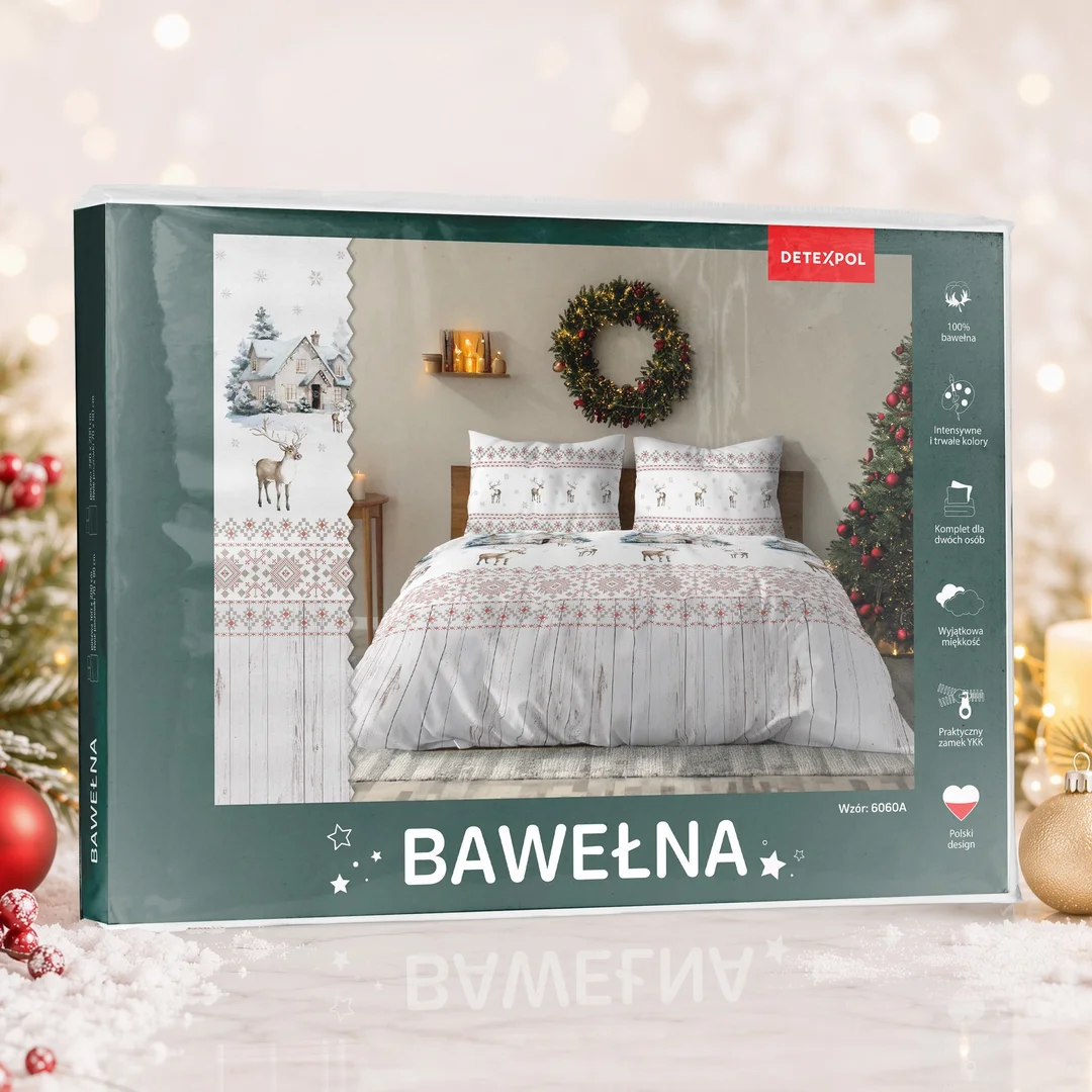 Pościel świąteczna 160x200 6060 A Zimowa Wioska biała szara bawełniana Święta 2026 — zdjęcie 2