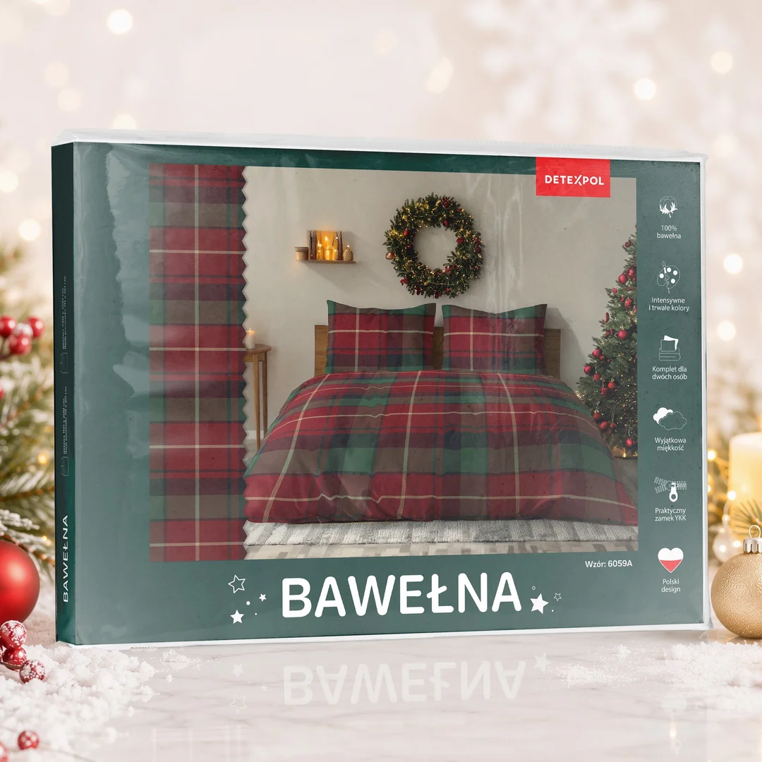 Pościel świąteczna 220x200 6059 A Świąteczna Krata czerwona zielona bawełniana Święta 2026 — zdjęcie 2