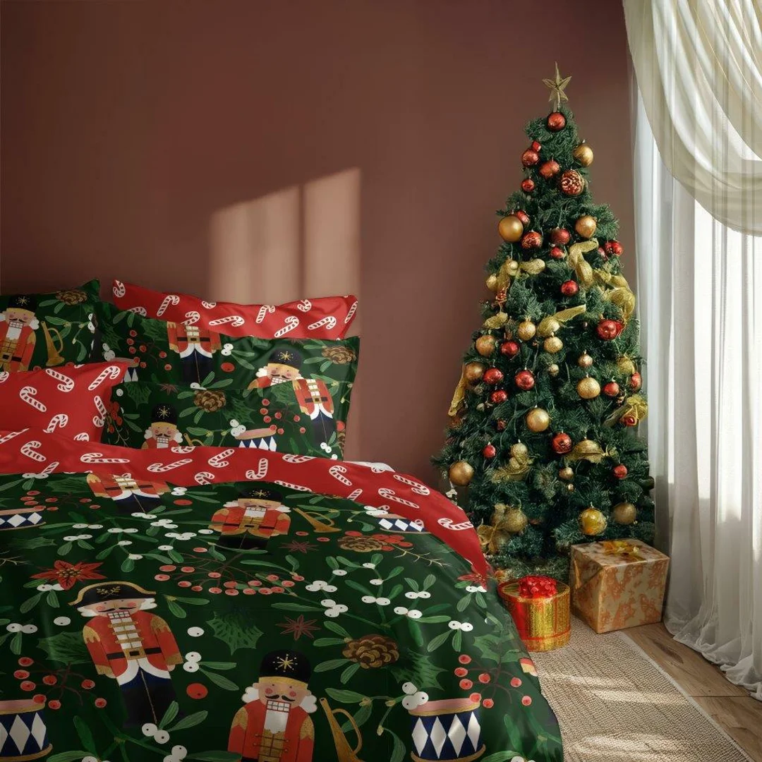Pościel świąteczna bawełniana 220x200 czerwona zielona Dziadki do orzechów MAGIC WINTER 005 — zdjęcie 4