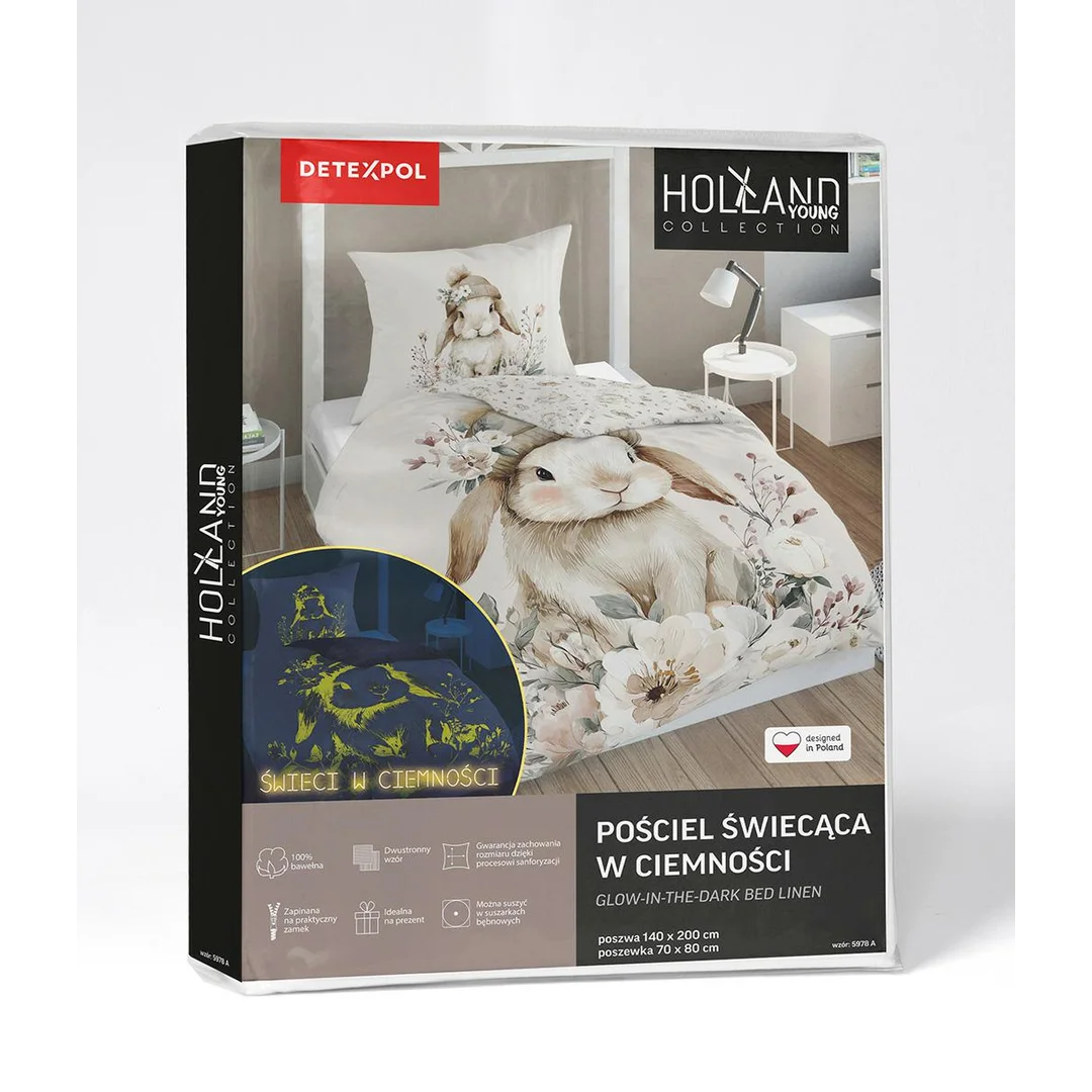 Pościel świecąca w ciemności 140x200 5978 A Królik biała beżowa Fluo 50 — zdjęcie 5