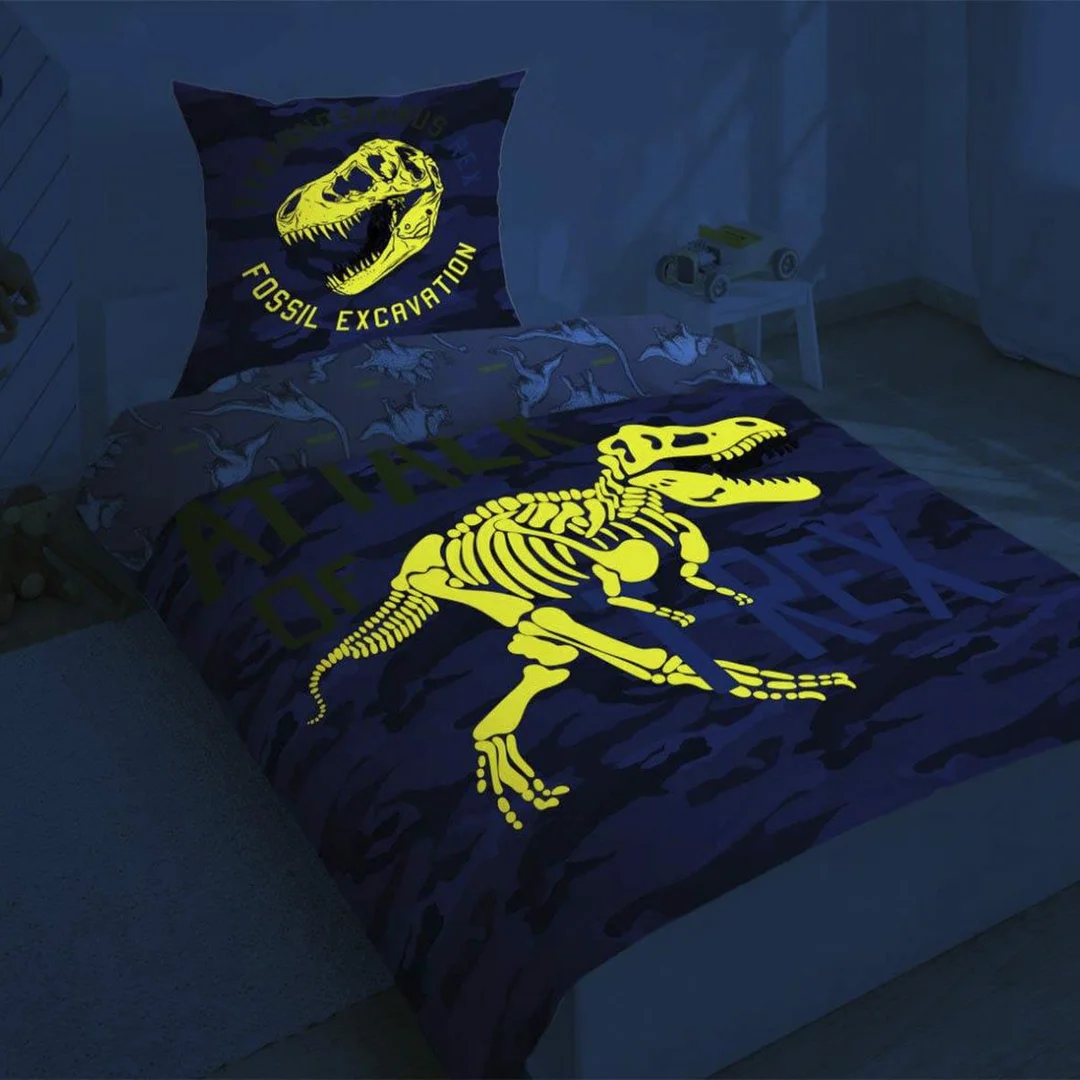 Pościel świecąca w ciemności 140x200 Dinozaury T-Rex szkielet moro szara 3042 A 2339 — zdjęcie 4