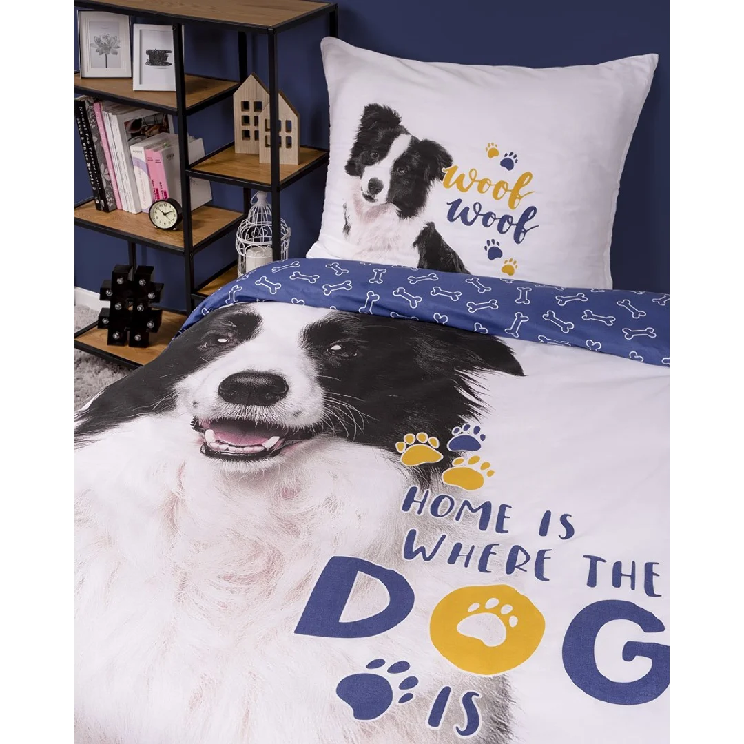 Pościel świecąca w ciemności 140x200 pies border collie 4088 A biała bawełniana Fluo 127 — zdjęcie 7