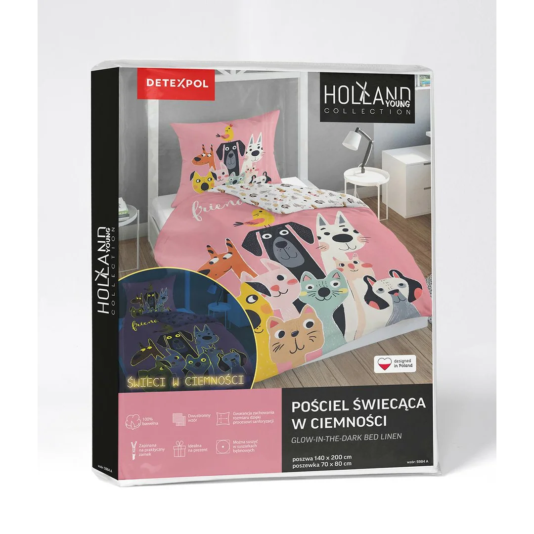 Pościel świecąca w ciemności 160x200 5984 A Zwierzęta różowa Fluo 50 — zdjęcie 5