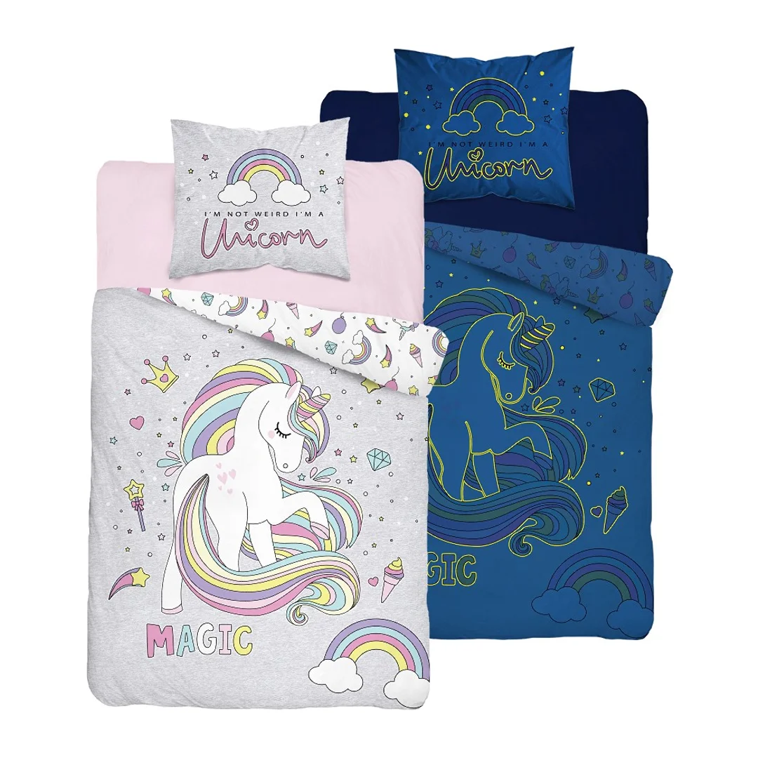 Pościel świecąca w ciemności 160x200 Jednorożec Unicorn 7452 magiczny konik kucyk szara 2917 A — zdjęcie 3