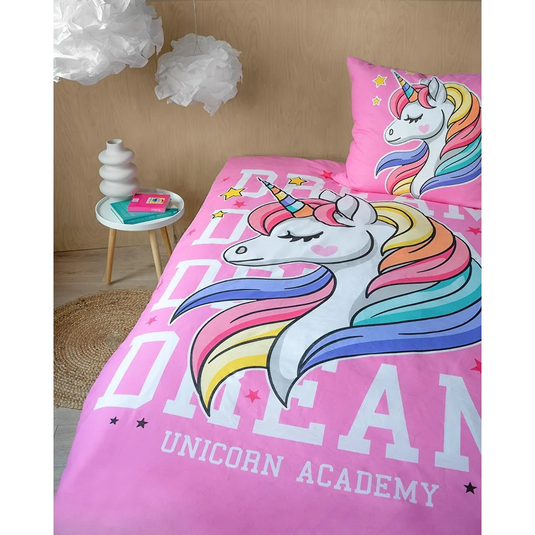 Pościel świecąca w ciemności 160x200 Jednorożec unicorn różowa 4235 A bawełniana Fluo 76 — zdjęcie 2