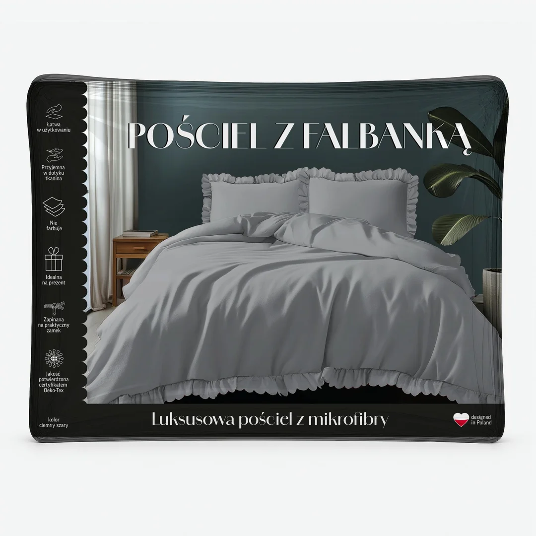 Pościel z mikrofibry 160x200 ciemnoszara jednobarwna z falbanką Micro 58 — zdjęcie 4