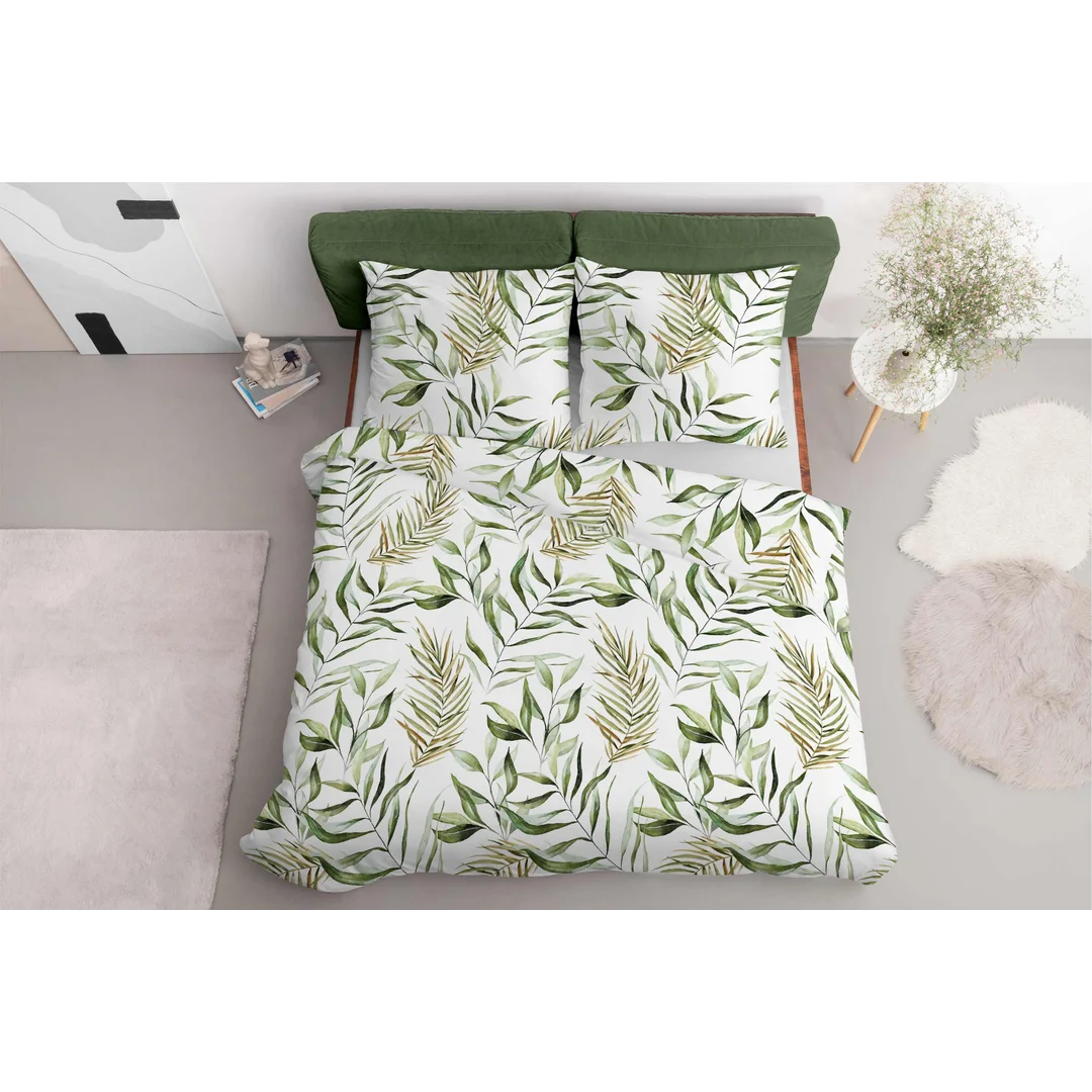 Pościel z mikrofibry 220x200 Biała zielona liście 5030 A 65 Light — zdjęcie 3