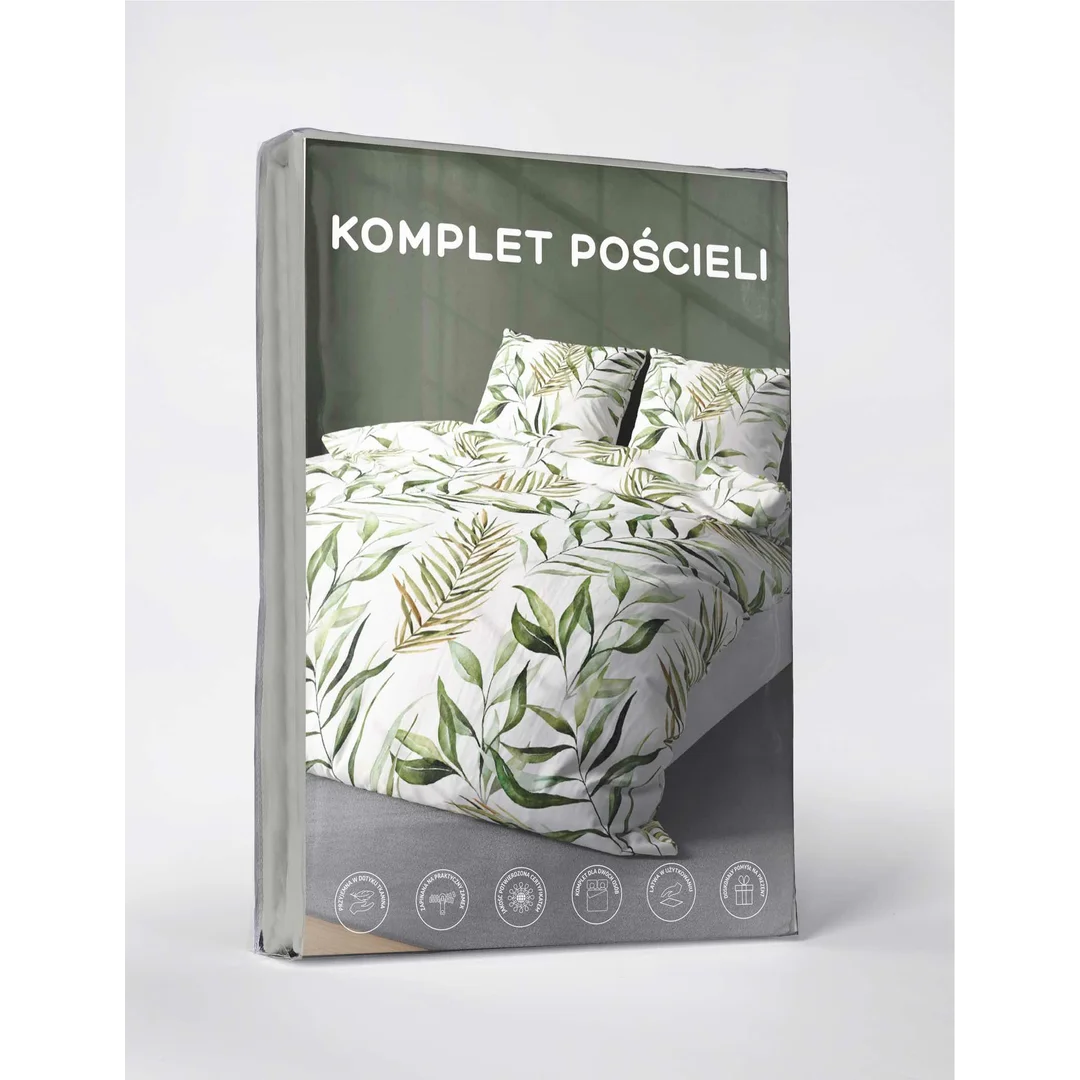 Pościel z mikrofibry 220x200 Biała zielona liście 5030 A 65 Light — zdjęcie 5