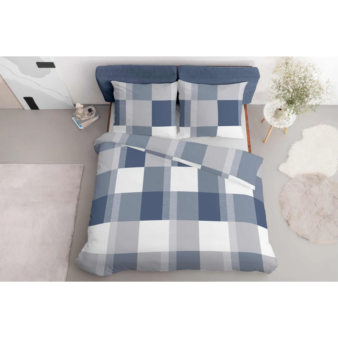 Pościel z mikrofibry 220x200 Krata niebieska szara 5038 A 65 Light — zdjęcie 3