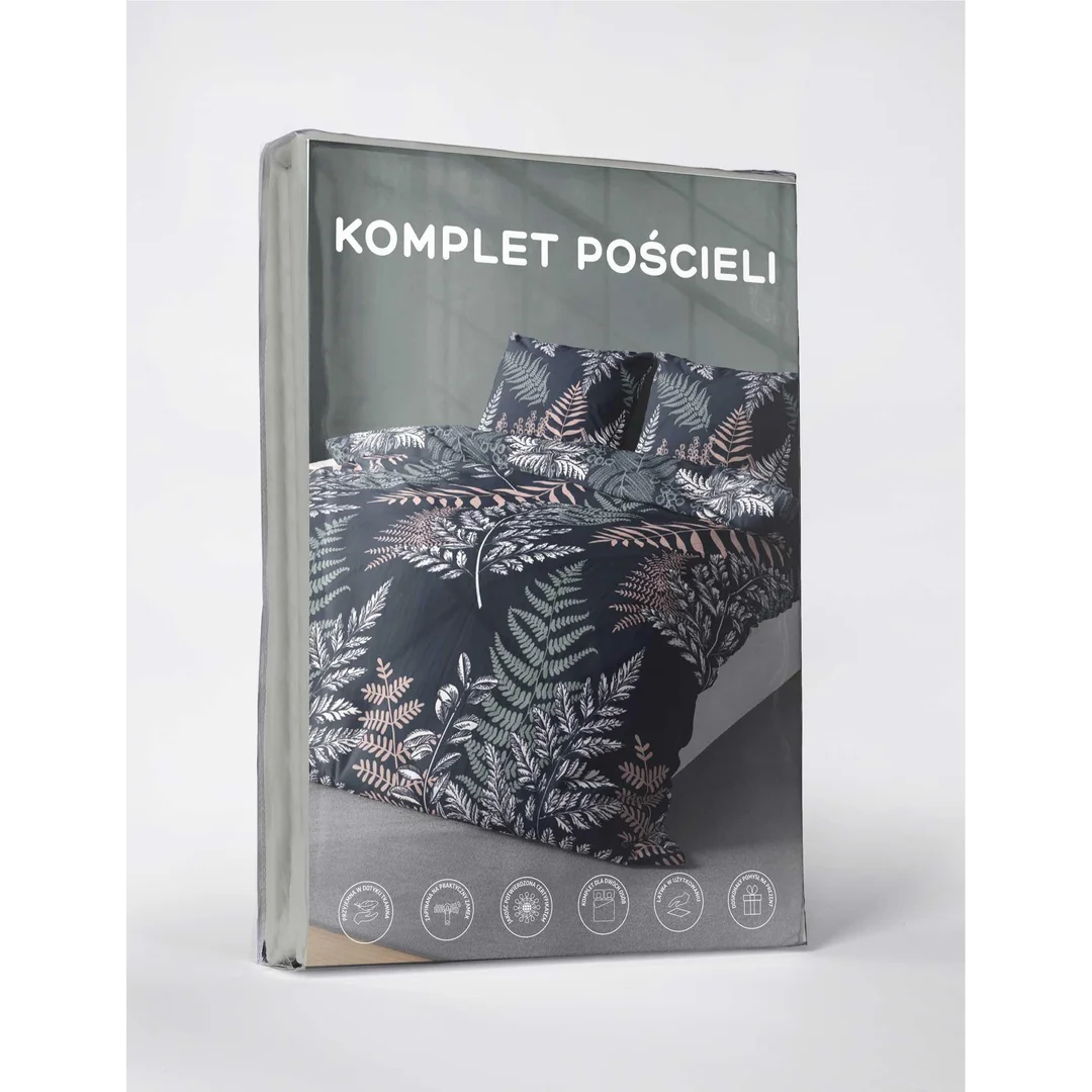 Pościel z mikrofibry 220x200 Liście paproci granatowa 5036 A 65 Light — zdjęcie 5