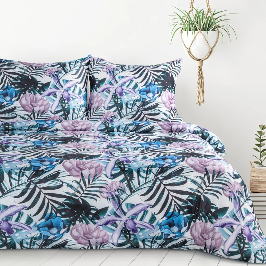 Pościel z mikrofibry 220x200 Malibu turkusowa wrzosowa liście D91 A — zdjęcie 3