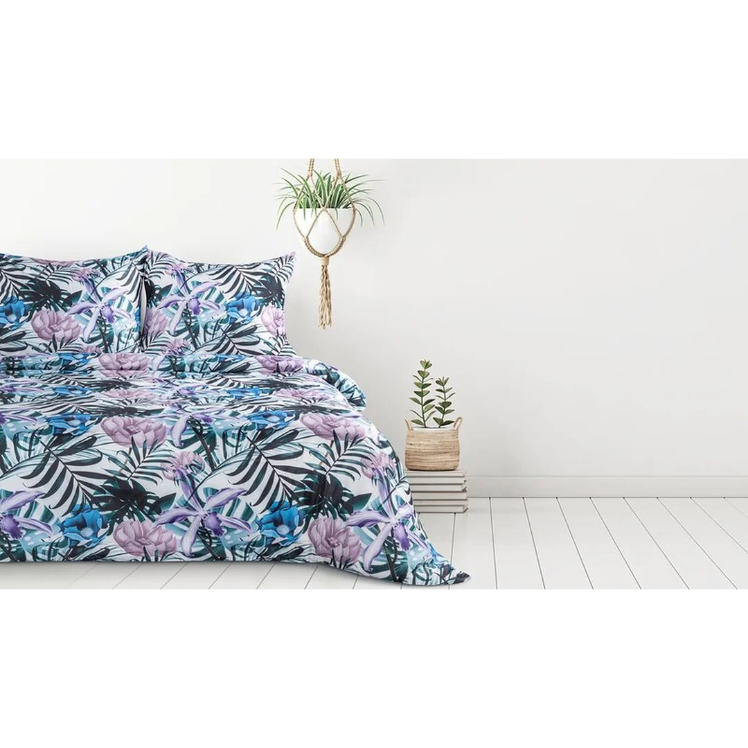 Pościel z mikrofibry 220x200 Malibu turkusowa wrzosowa liście D91 A — zdjęcie 4