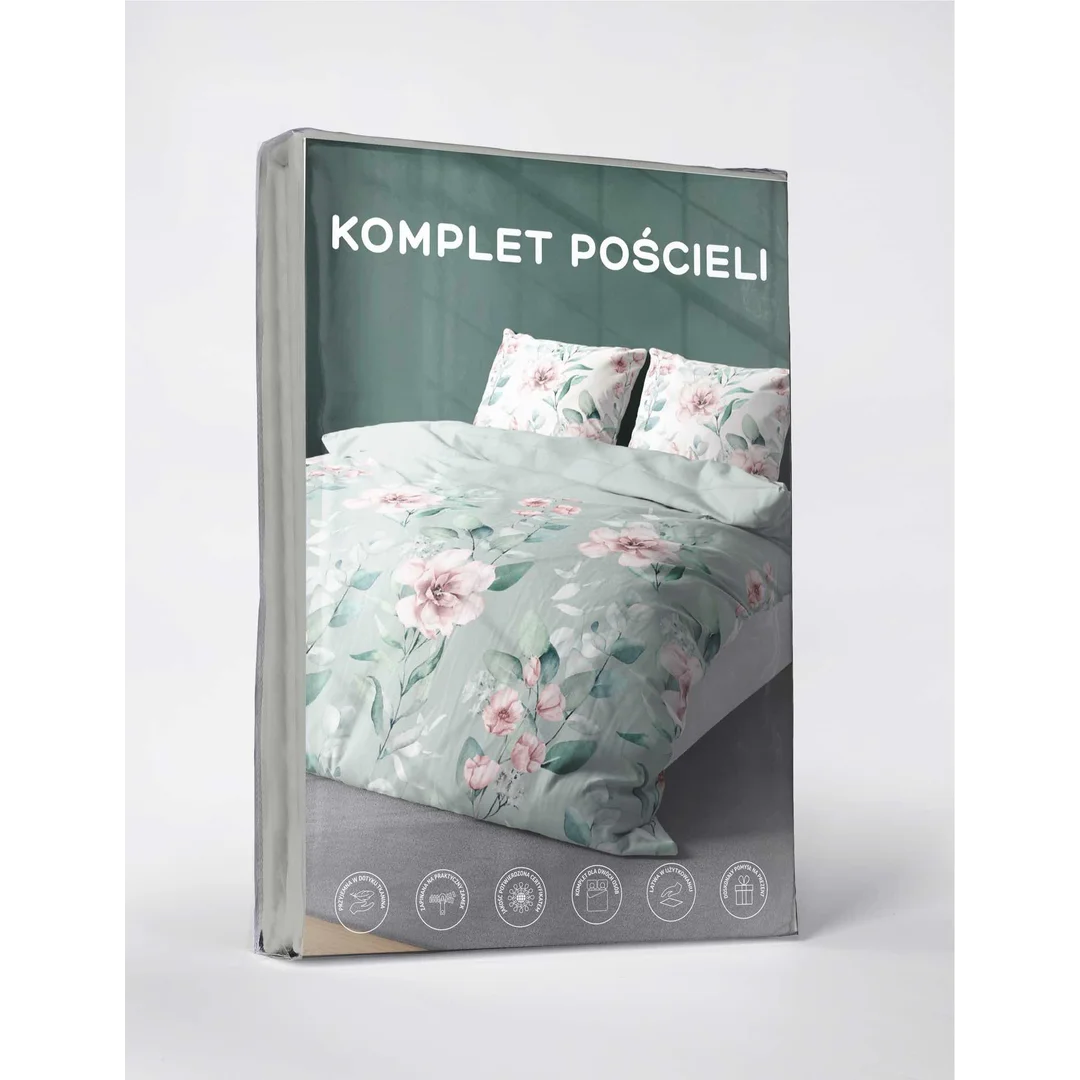 Pościel z mikrofibry 220x200 Miętowa Różowy kwiatki 5035 A 65 Light — zdjęcie 5