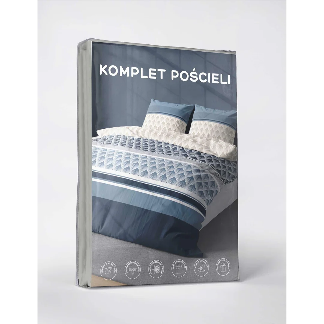 Pościel z mikrofibry 220x200 Niebieska beżowa geometria 5028 A 65 Light — zdjęcie 5
