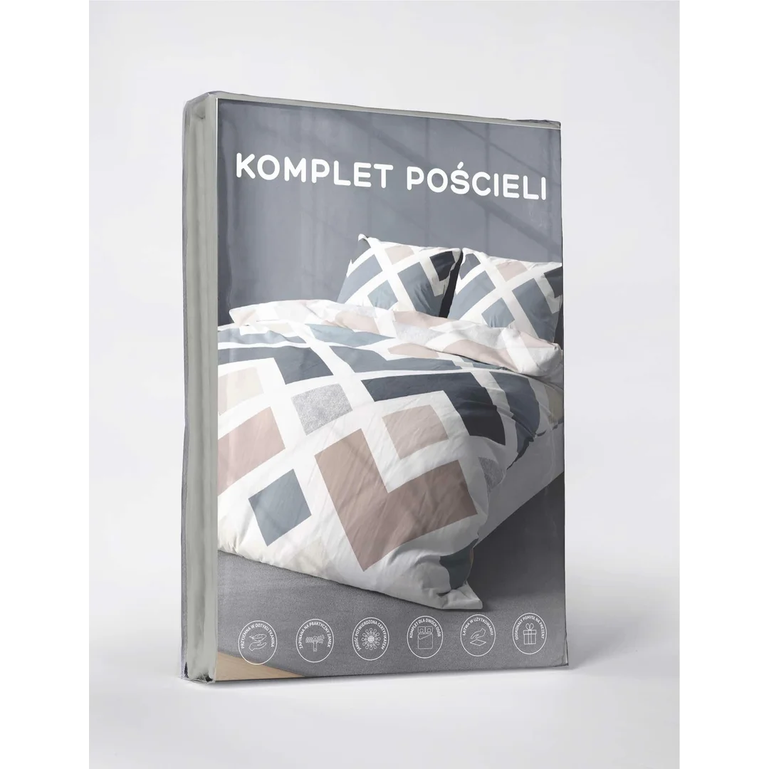 Pościel z mikrofibry 220x200 Niebieska beżowa geometryczny wzór 5026 A 65 Light — zdjęcie 5