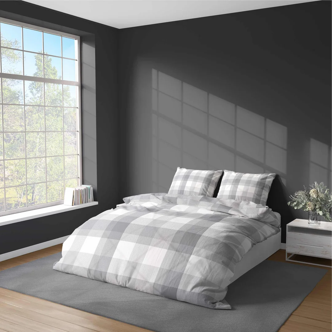 Pościel z mikrofibry 220x200 szara krata 5040 A 65 Light — zdjęcie 2