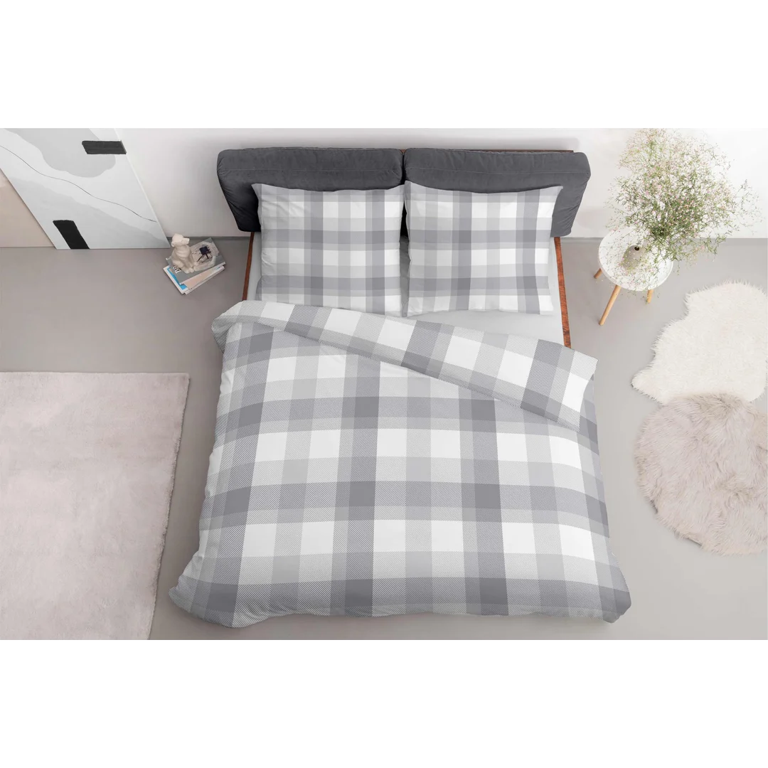 Pościel z mikrofibry 220x200 szara krata 5040 A 65 Light — zdjęcie 3