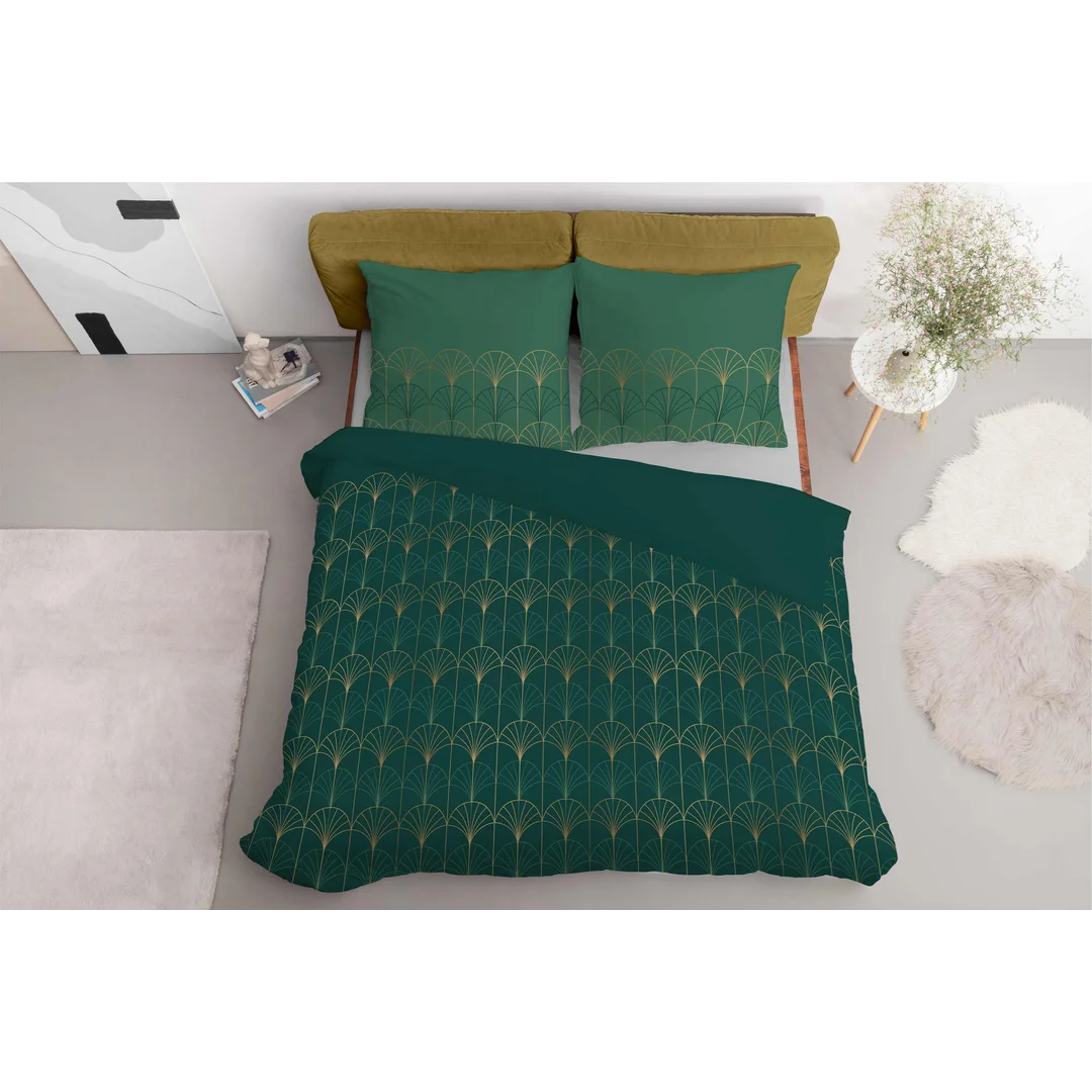Pościel z mikrofibry 220x200 zielona butelkowa złote art deco 5023 A 65 Light — zdjęcie 3