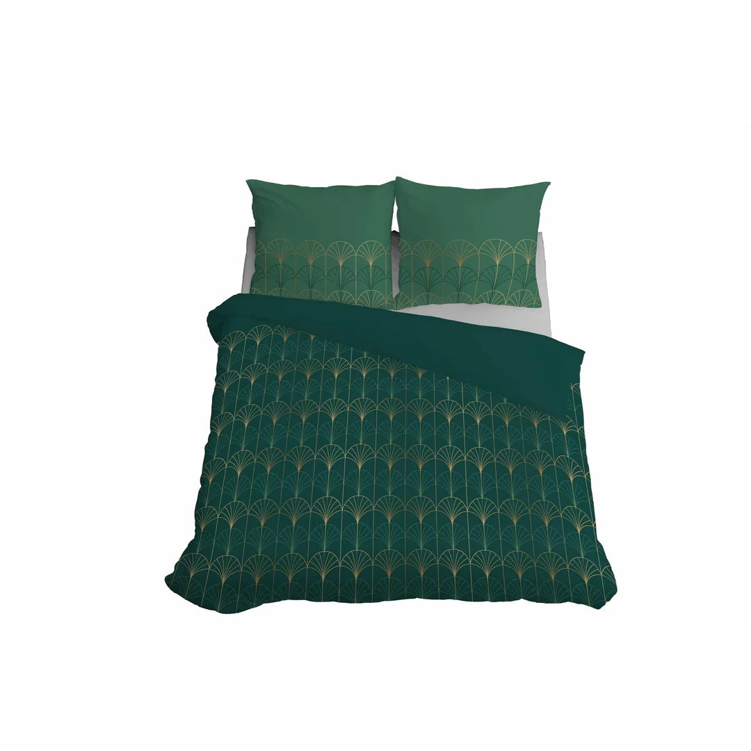 Pościel z mikrofibry 220x200 zielona butelkowa złote art deco 5023 A 65 Light — zdjęcie 4