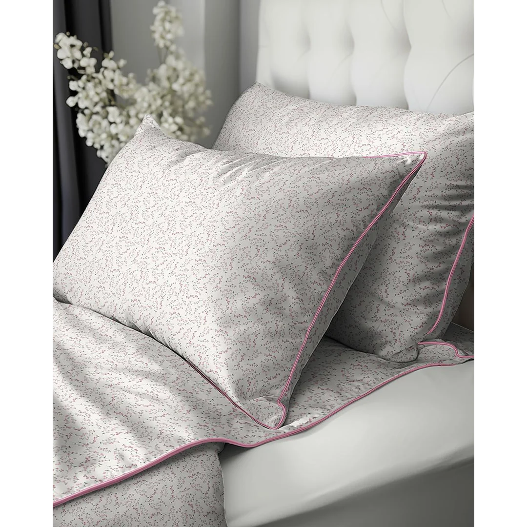 Pościel z perkalu 160x200 biała w różowe gałązki kwiatów - 5895 B - Soft Garden — zdjęcie 5